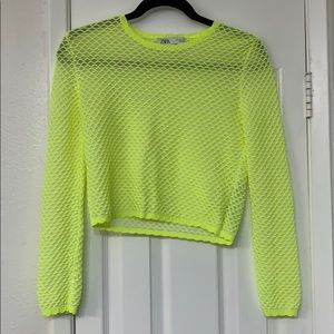 ZARA Neon Yellow Waffle Crop Top Small